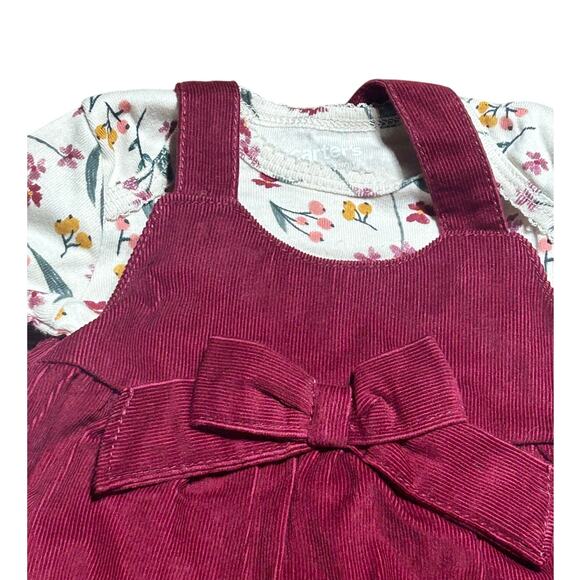 Carters 2-piece dress set size 3 mth long sleeve floral top and maroon jumper - Picture 2 of 4